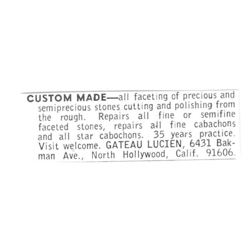 Gateau Lucien Lapidary Faceting North Hollywood CA 1972 Ad AF8-S9