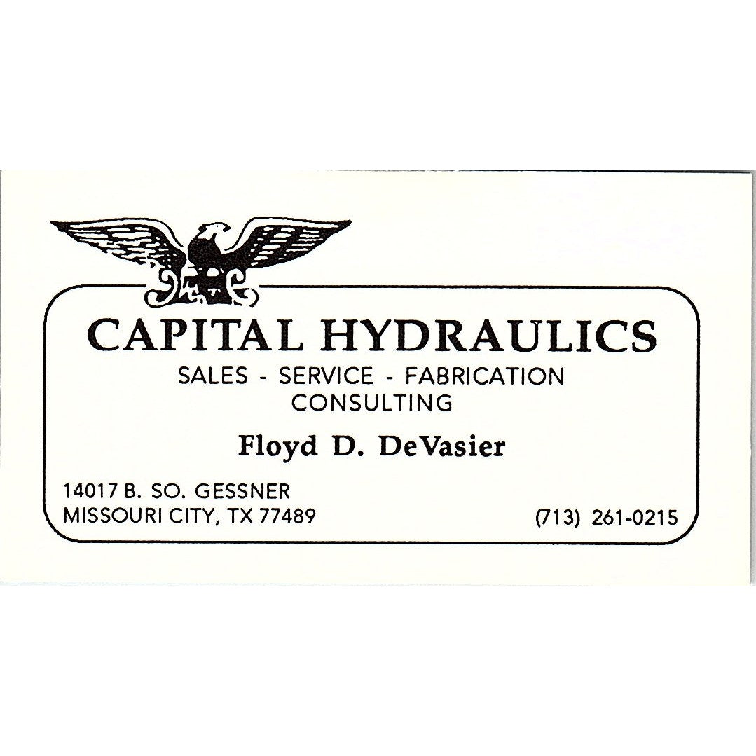Capital Hydraulics Floyd D DeVasier Missouri City Vintage Business Card SD9-B13