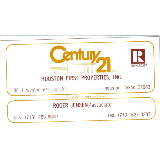 Roger Jensen Houston First Properties Century 21 Realty TX Business Card SD4-B5