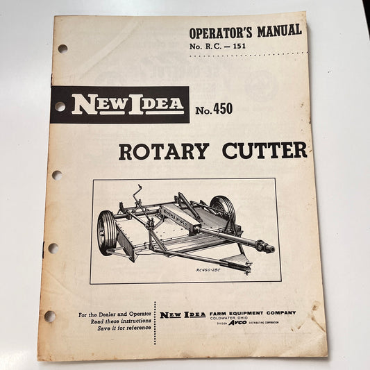 Vintage New Idea Operator's Manual No. 450 Rotary Cutter M1-1