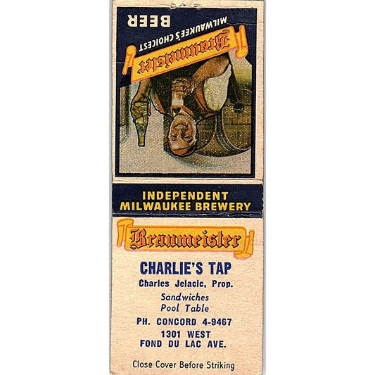 Charlie's Tap Charles Jelacic Fond Du Lac WI Vintage Matchbook Cover SC7-Y9