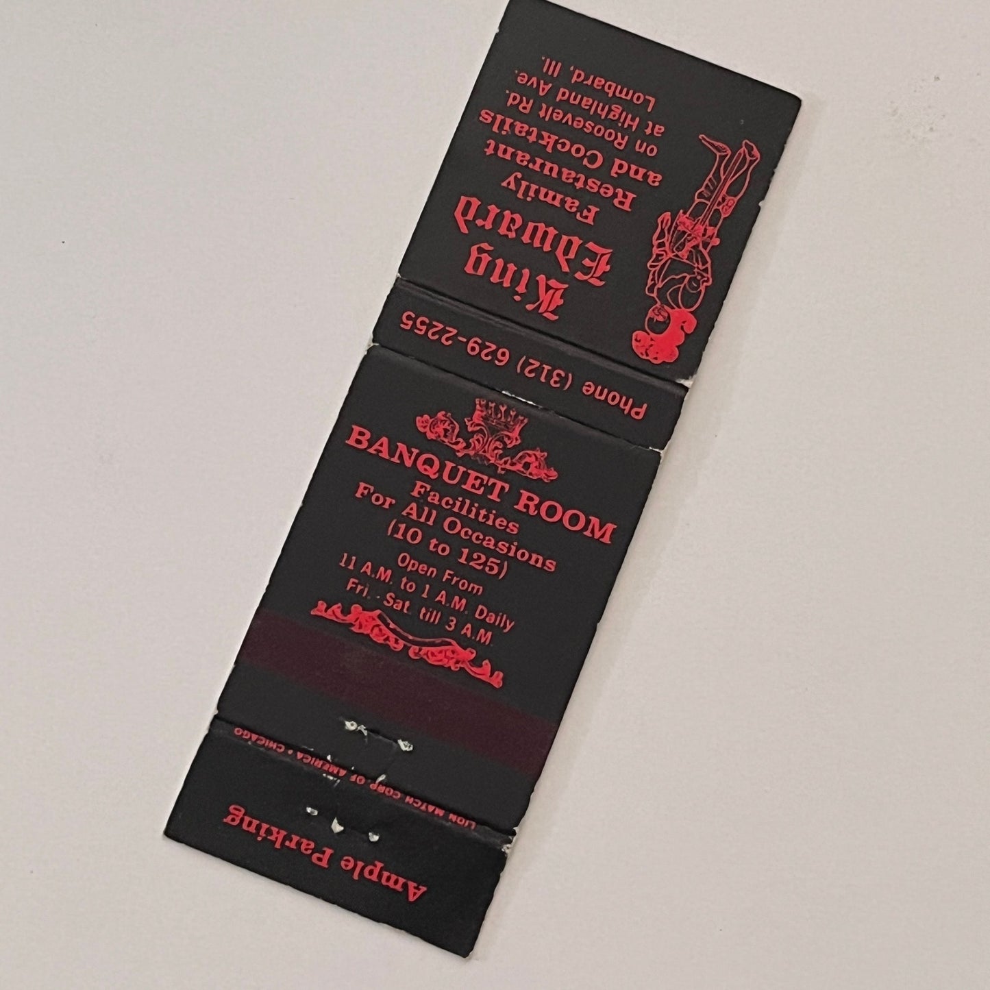 King Edward Family Restaurant Lombard IL Vintage Matchbook Cover TB6-MB2-2