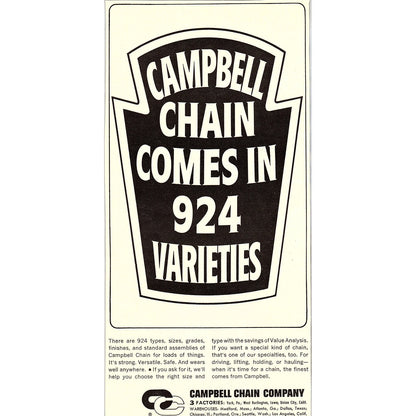 Campbell Chain Company - York, West Burlington, Union City 1967 Ad AG1-16