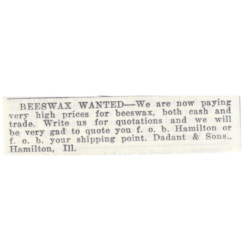 Dadant & Sons Beeswax Wanted Hamilton Illinois 1926 Ad AG3-S22