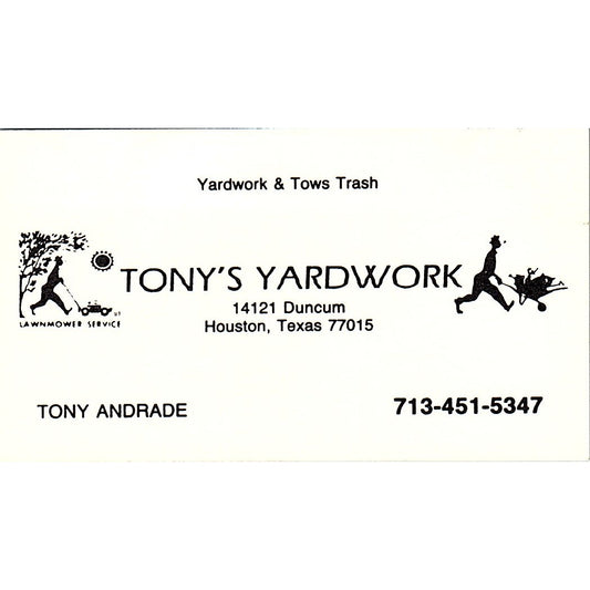 Tony Andrade Tony's Yardwork Houston Vintage Business Card SD9-B7