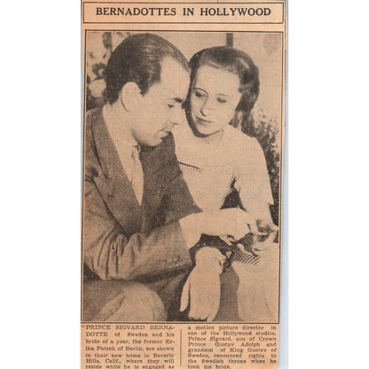 Sweden Prince Sigvard Bernadotte in Beverly Hills 1935 Newspaper Article AE7-N3