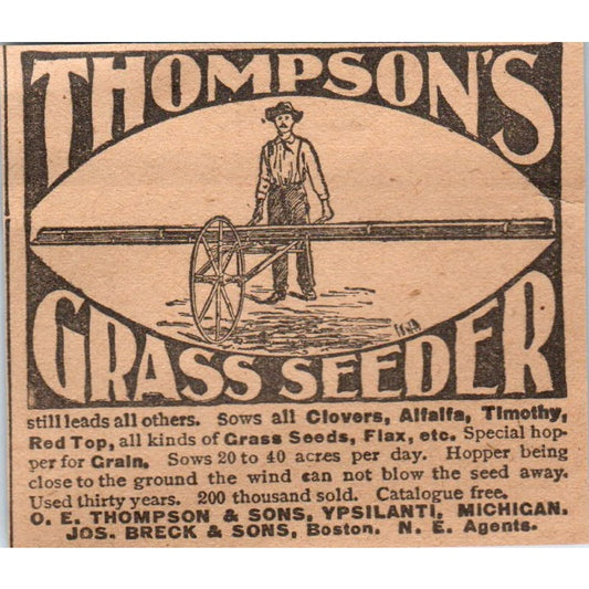 O.E. Thompson and Sons Grass Seeder Ypsilanti MI 1905 Magazine Ad AF1-NH3