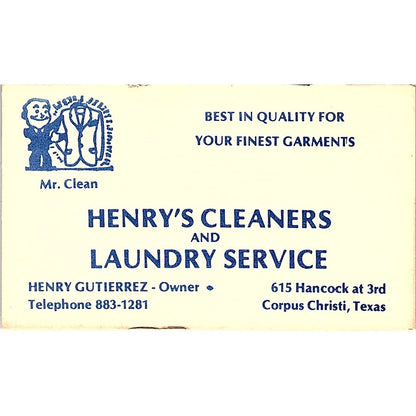 Henry's Cleaners & Laundry Service Henry Gutierrez Corpus Christi TX Card SF3-B5