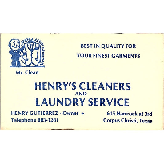Henry's Cleaners & Laundry Service Henry Gutierrez Corpus Christi TX Card SF3-B5