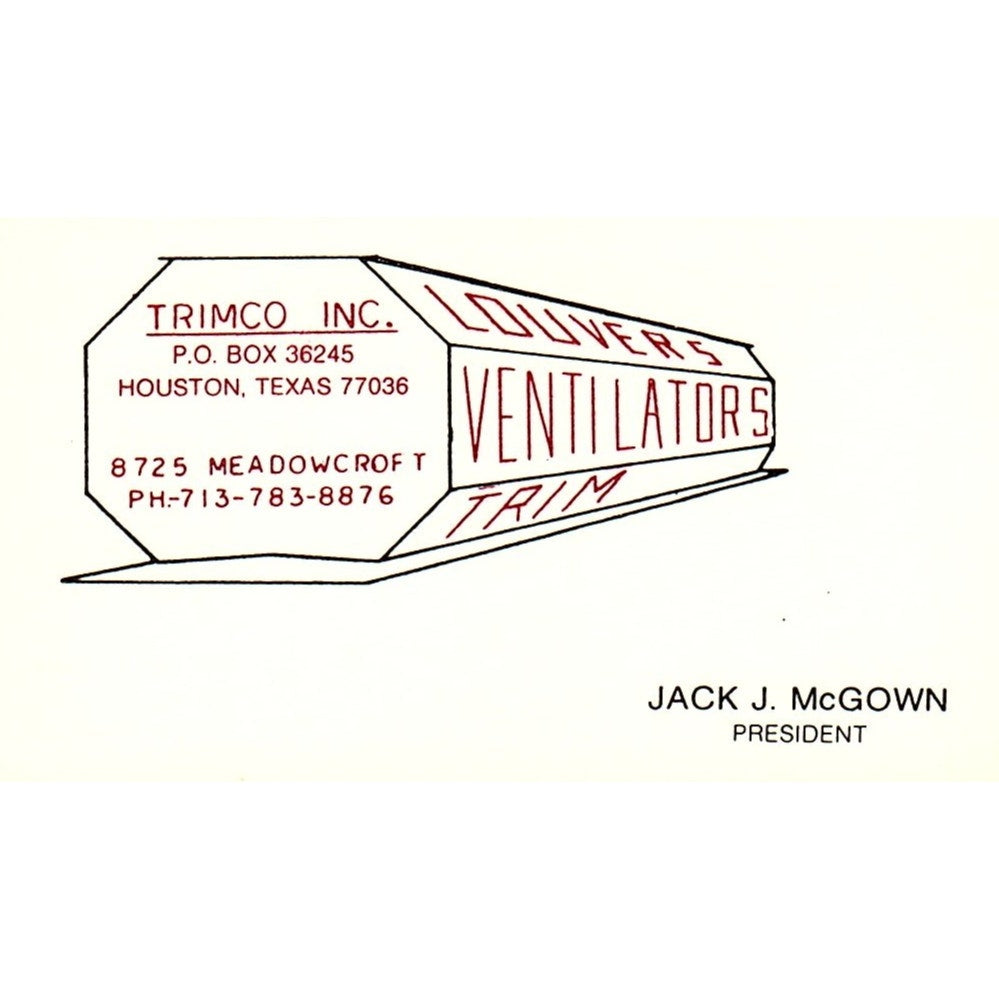 Jack J McGown Trimco Inc Houston TX Vintage Business Card SE5-B2