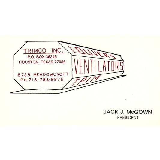 Jack J McGown Trimco Inc Houston TX Vintage Business Card SE5-B2