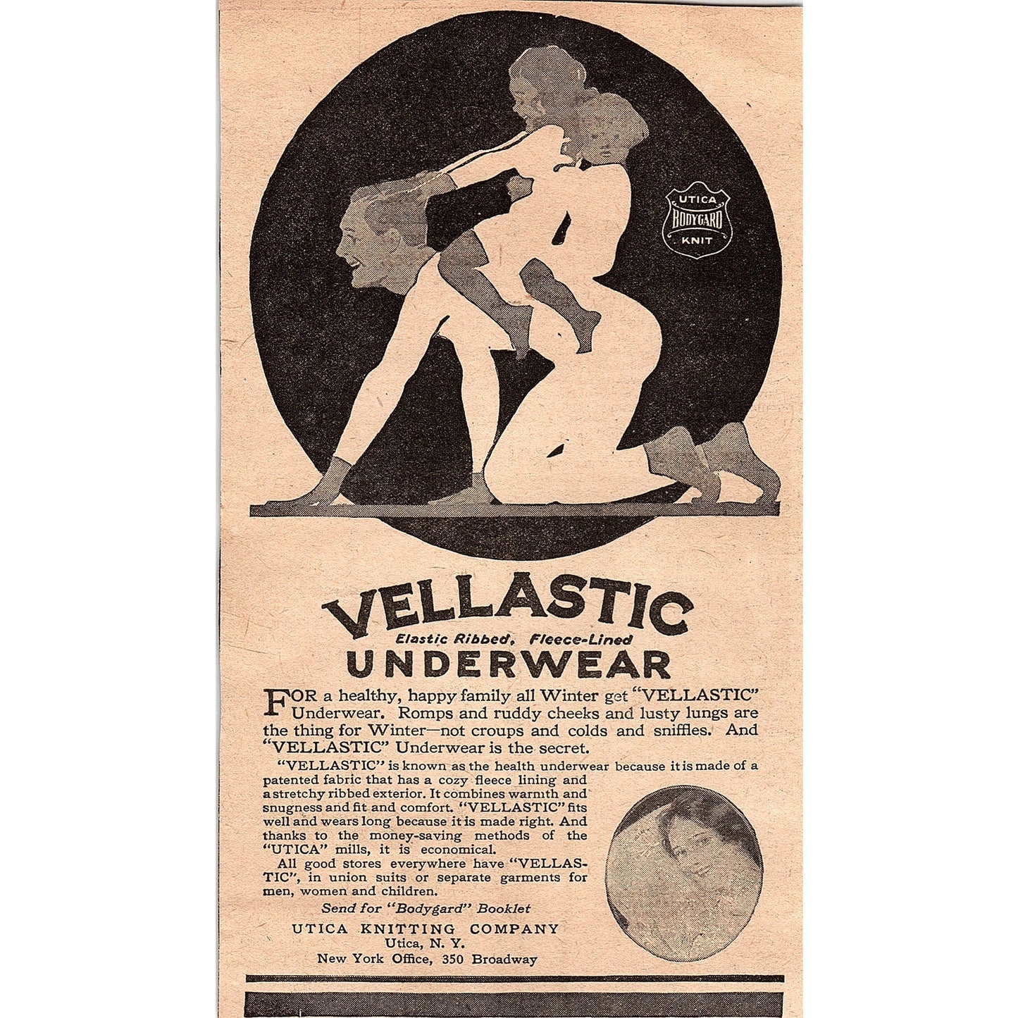 Vellastic Underwear Utica Knitting Co Utica NY 1920 Ad AG2-6
