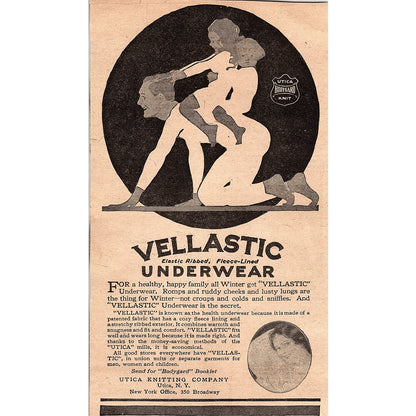 Vellastic Underwear Utica Knitting Co Utica NY 1920 Ad AG2-6