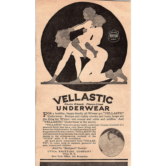 Vellastic Underwear Utica Knitting Co Utica NY 1920 Ad AG2-6