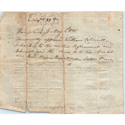 1795 Court Document J. William Caldwell Massachusetts John Clark AE6