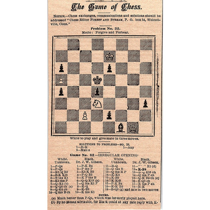 The Game of Chess Puzzle Problem No. 32 - 2 Pages 1878 Article AG2-7