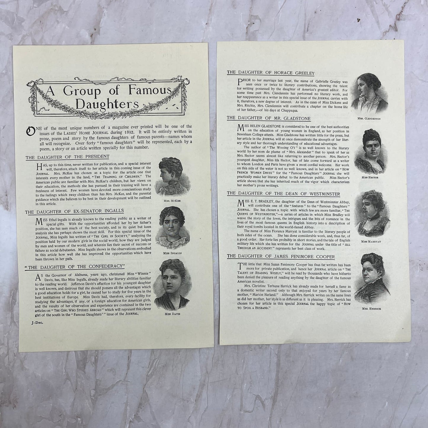 A Group of Famous Daughters Two Page Article c1890 Victorian Ad AE8