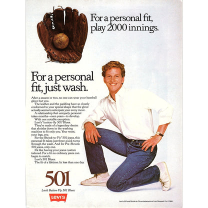 Levis 501 Button Fly Jeans Baseball 1984 Ad AF8-5