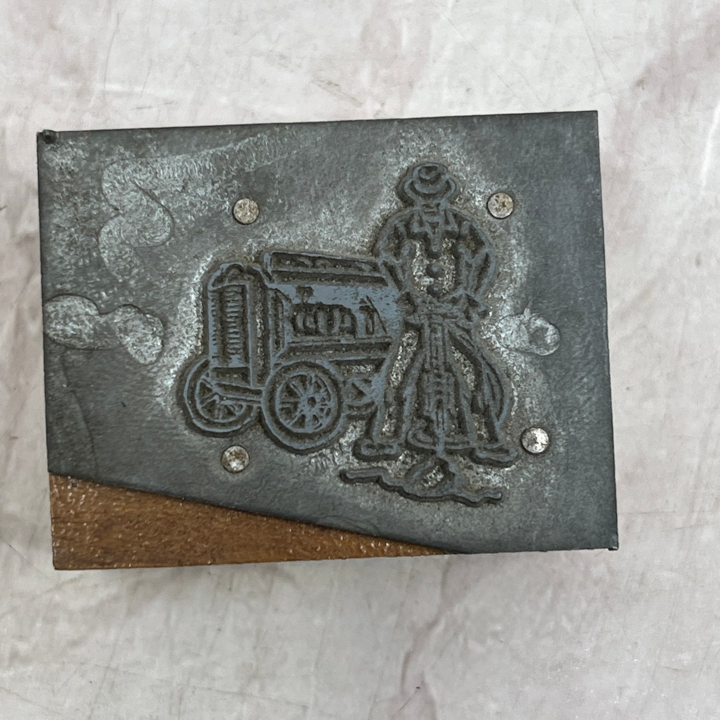 Retro Construction Worker Jackhammer Vintage Letterpress Printers Block Plate SF5