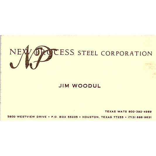 Jim Woodul New Process Steel Corp Houston Vintage Business Card SC9-B3