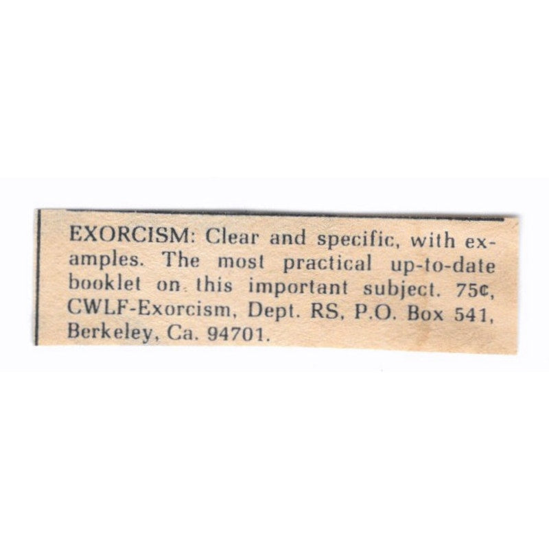 Exorcism CWLF-Exorcism Berkeley CA - 1/2x2 1974 Ad AF6-S6