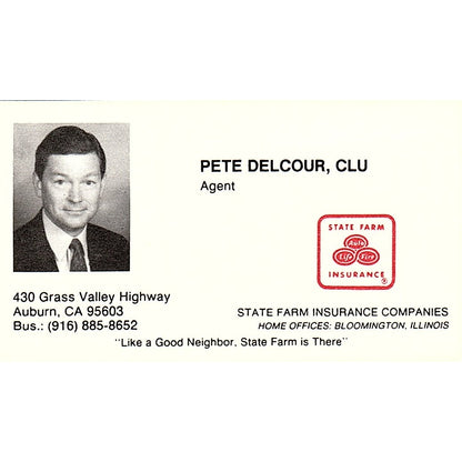 Pete Delcour State Farm Agent Auburn CA Vintage Business Card SD9-B14
