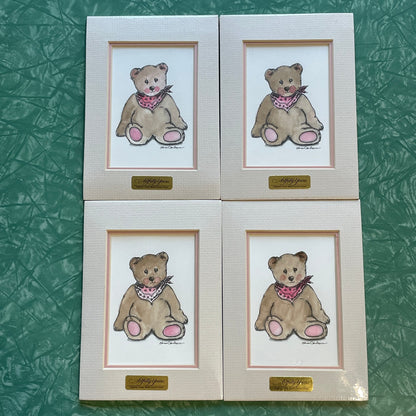 Teddy Bear Pink Accents 5x7 Matted Print Hand Watercolor, Signed Shar Coulson