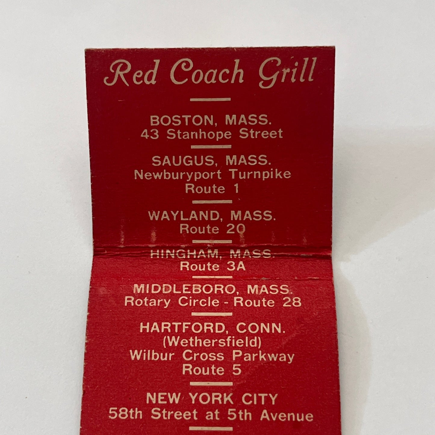 Red Coach Grill - Jack Larkin Massachusetts Vintage Matchbook Cover MM3-5