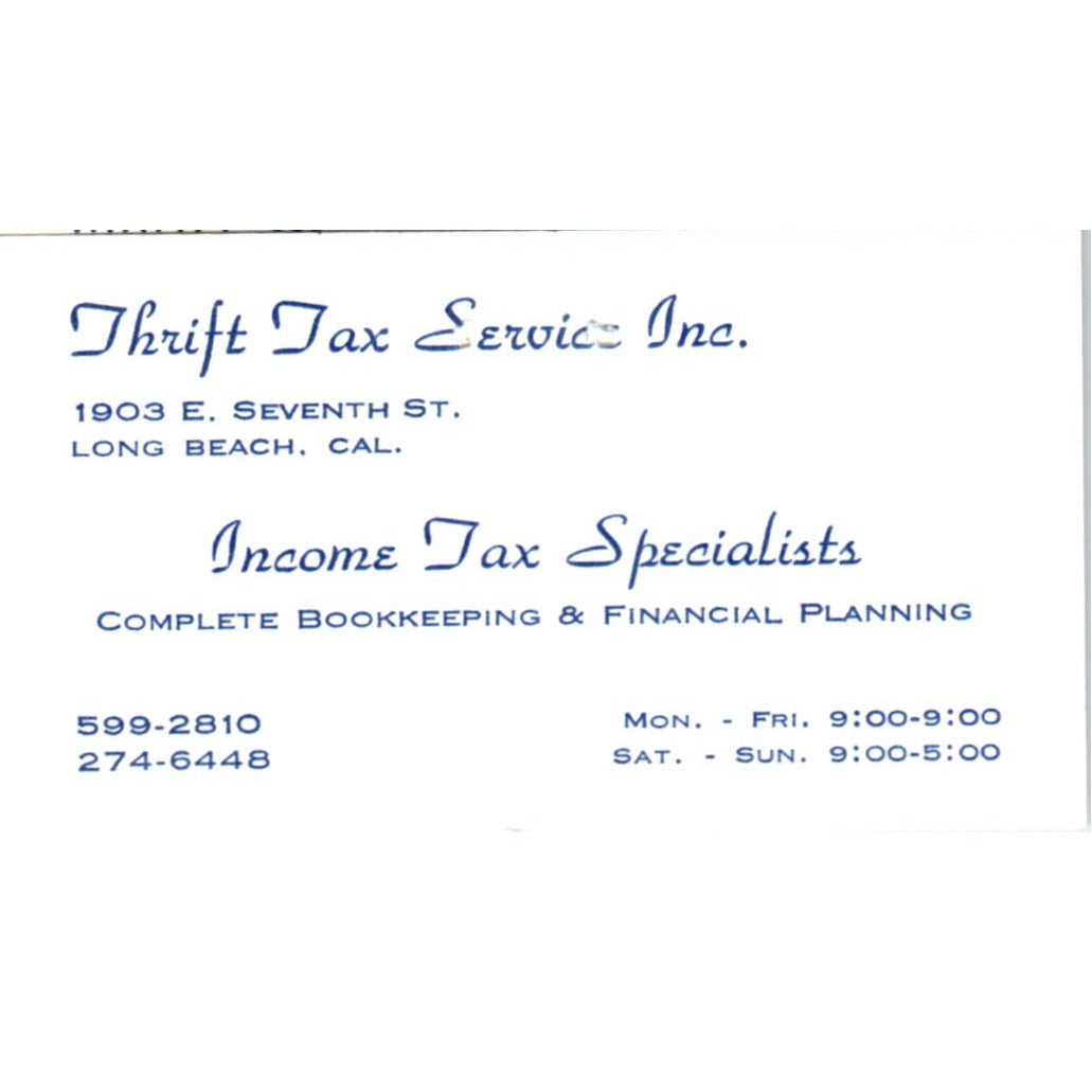 Thrift Tax Service Inc Long Beach CA Vintage Business Card SD8-B10