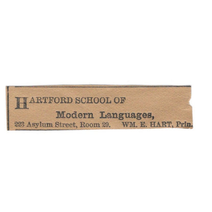 Hartford School of Modern Languages Wm. E. Hart Asylum St 1886 Ad AF7-SS6