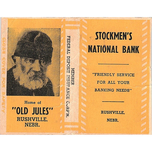 Old Jules Rushville NE Stockmen's National Vintage Large Matchbook Cover TH2-Y4