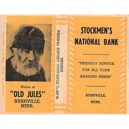 Old Jules Rushville NE Stockmen's National Vintage Large Matchbook Cover ML1-8