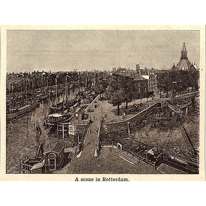 A Scene in Rotterdam 3x4" 1901 Engraving AF6-M14