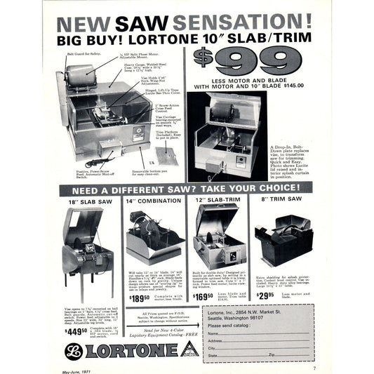 Lortone Lapidary Saw Seattle WA 1971 Magazine Ad D23