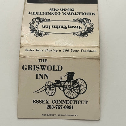 The Griswold In Essex, Town Farms Inn Middletown CT Matchbook Cover TB8-MB2-2