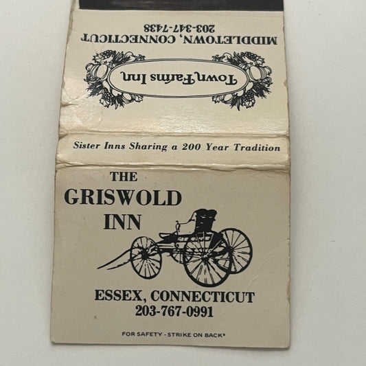 The Griswold In Essex, Town Farms Inn Middletown CT Matchbook Cover TB8-MB2-2