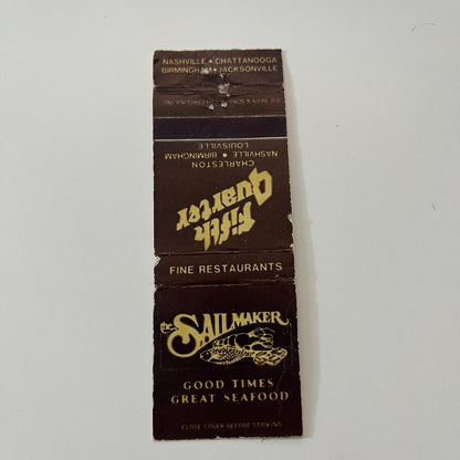 The Sailmaker Fifth Quarter Seafood Charleston Vintage Matchbook Cover TB6-MB2-1
