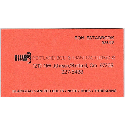 Ron Estabrook Portland Bold & Manufacturing Portland OR Vtg Business Card SD9-B4