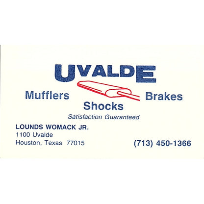 Lounds Womack Jr Uvalde Mufflers Shocks Brakes Houston Vtg Business Card SE3-B14