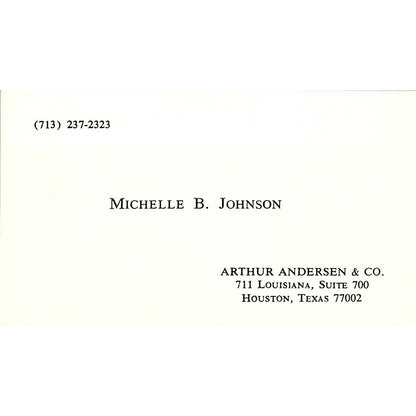 Michelle B Johnson Arthur Andersen & Co CPA Houston Vintage Business Card SD9-B1