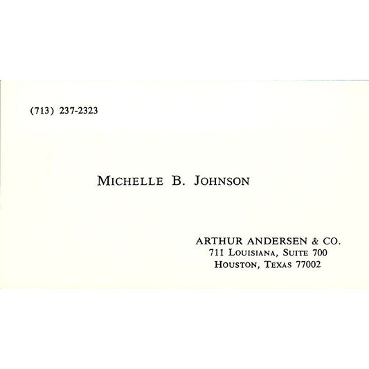 Michelle B Johnson Arthur Andersen & Co CPA Houston Vintage Business Card SD9-B1