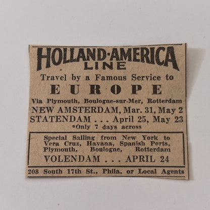 Holland-America Line Philadelphia PA 1931 Newspaper Ad SAG4-S13