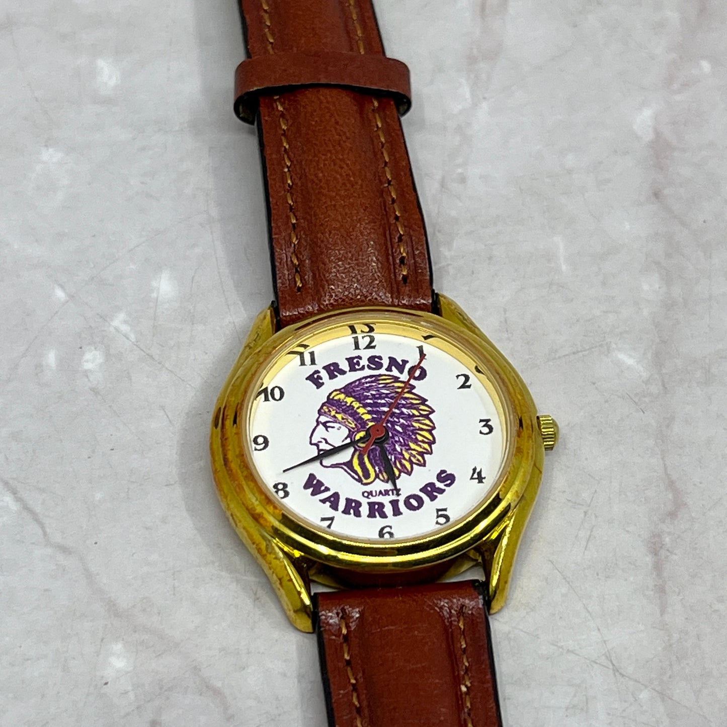 Vintage Fresno Warriors Quartz Watch Wristwatch With Leather Band Untested SF4