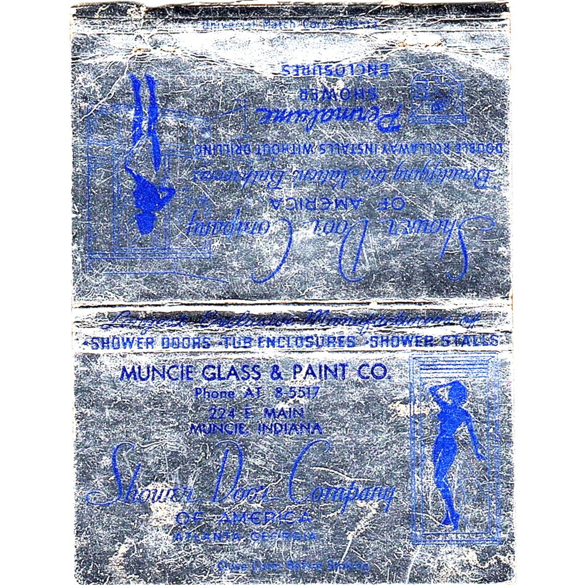 Shower Door Company Muncie Glass & Paint Co Atlanta Vintage Matchbook TB6-MB2-13