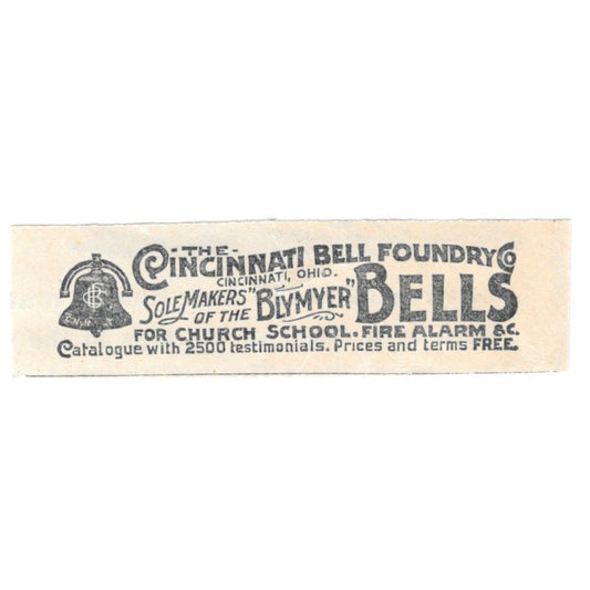 Cincinnati Bell Foundry Soulmakers Blymyer Bells 1894 Ad AK6-S7