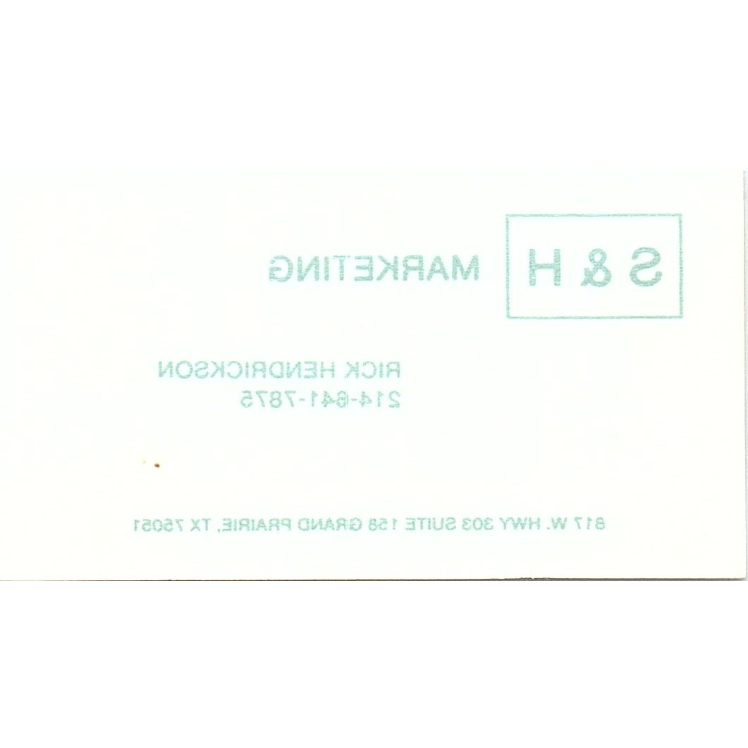 S&H Marketing Rick Henderson Grand Prairie TX Vintage Business Card SC9-B9