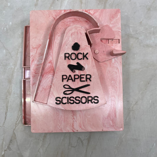 1961 ROCK, PAPER, SCISSORS GAME Pink Marbled Celluloid Schaper Minneapolis TI9