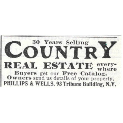 Country Real Estate Phillips & Wells NY c1918 Original Advertisement AE5-SV1