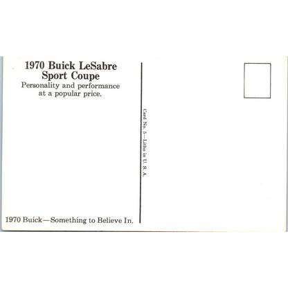 1970 Buick LeSabre Sport Coupe Blue Promo Vintage Postcard PC11