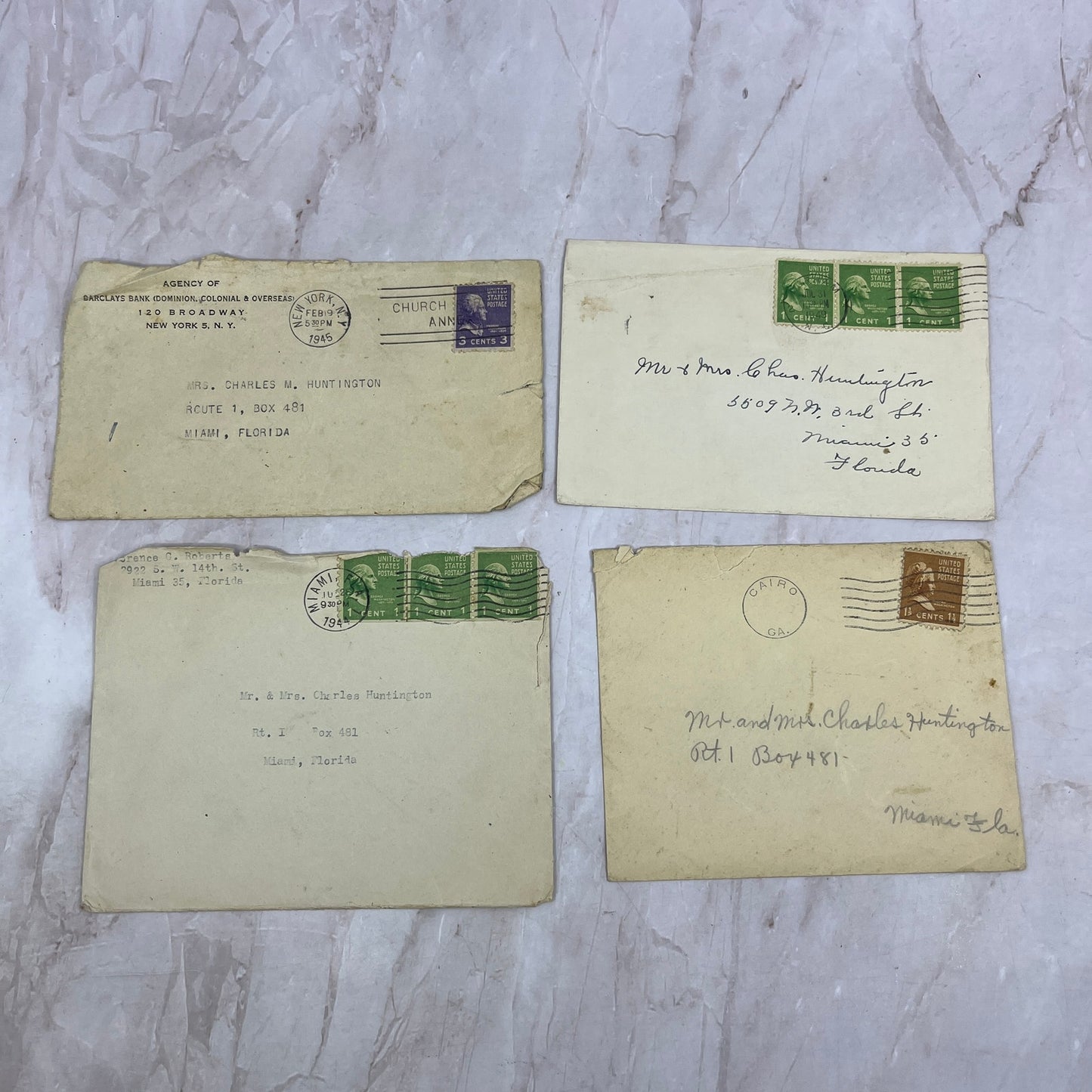 1940s Lot of Charles M. Huntington Miami FL Postal Cover Envelopes TI5-E-10